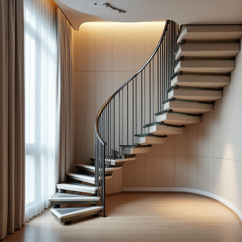 Designerskie schody w apartamencie dwupoziomowym
